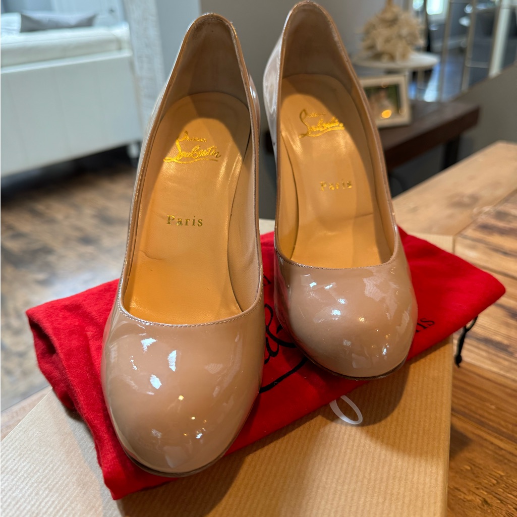 Christian Louboutin Simple Pump 100 Patent Calf Nude Size 38.5